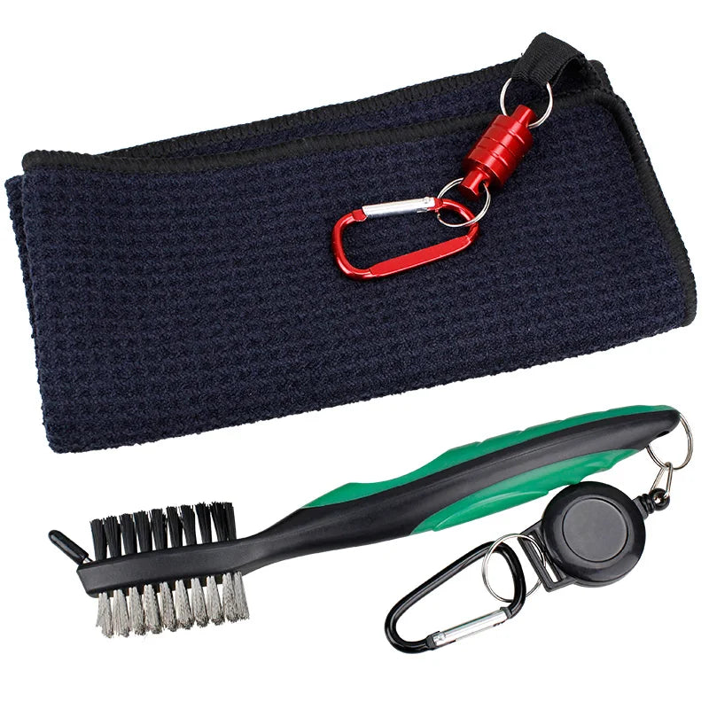 CRESTGOLF 40cm*40cm Waffle Golf Towel with Magnet Clips Hook Soft & Durable Cleaning Golf Ball Towels Black Supplies
