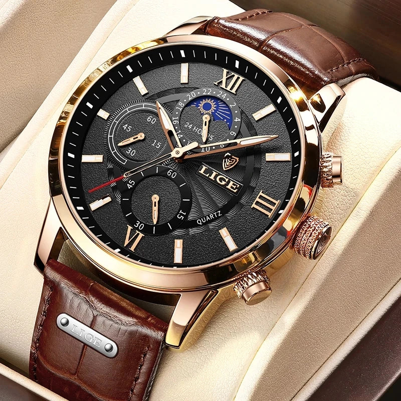 Luxury Leather Casual Quartz waterproof watch