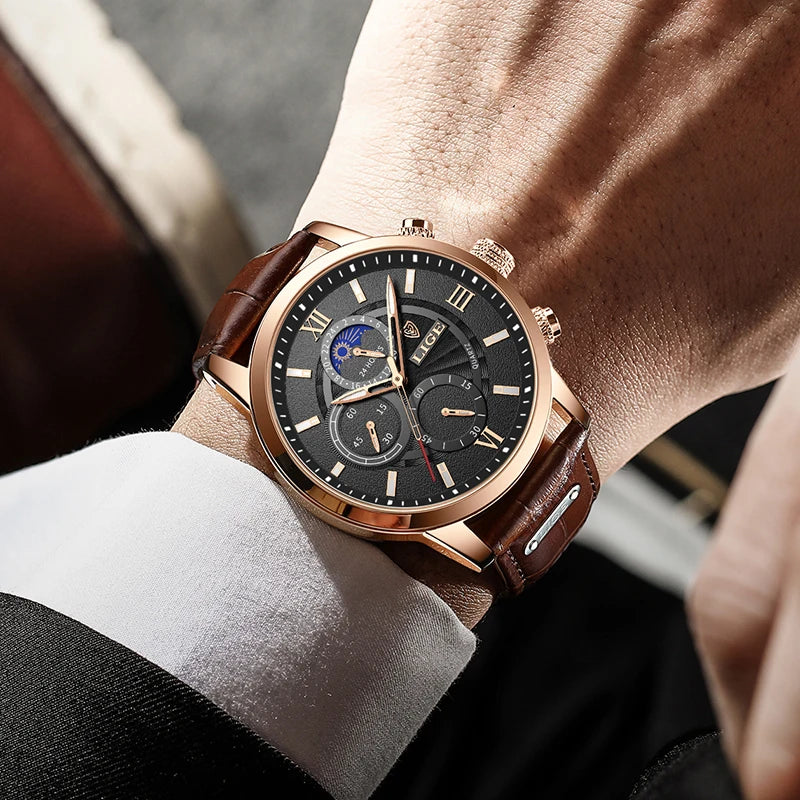 Luxury Leather Casual Quartz waterproof watch