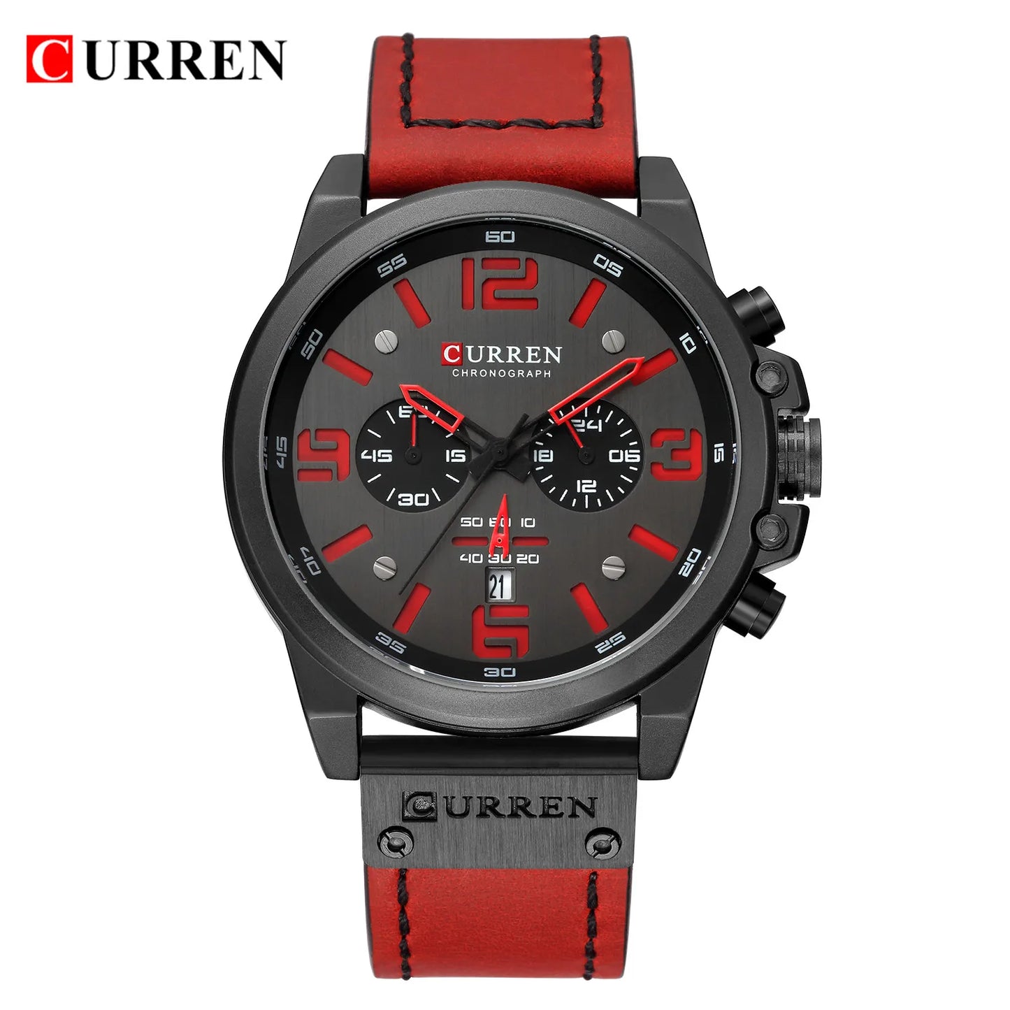 Mens Waterproof Sport Wrist Watch Genuine Leather