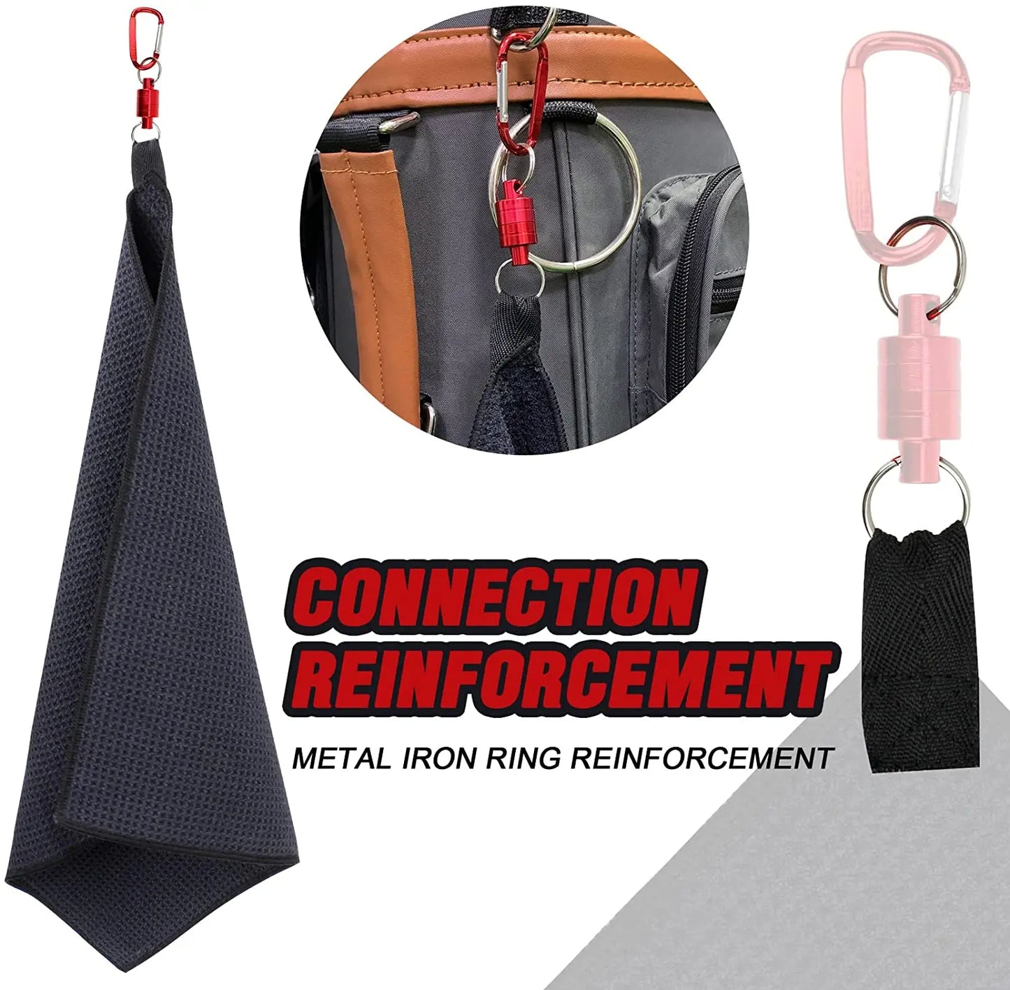 CRESTGOLF 40cm*40cm Waffle Golf Towel with Magnet Clips Hook Soft & Durable Cleaning Golf Ball Towels Black Supplies