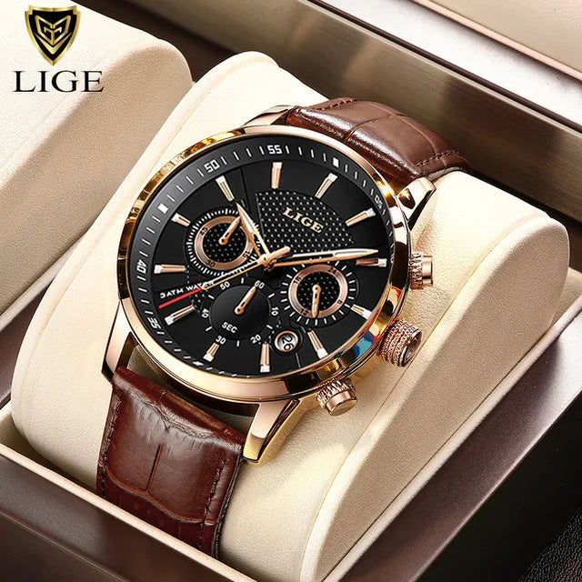 Luxury Leather Casual Quartz waterproof watch