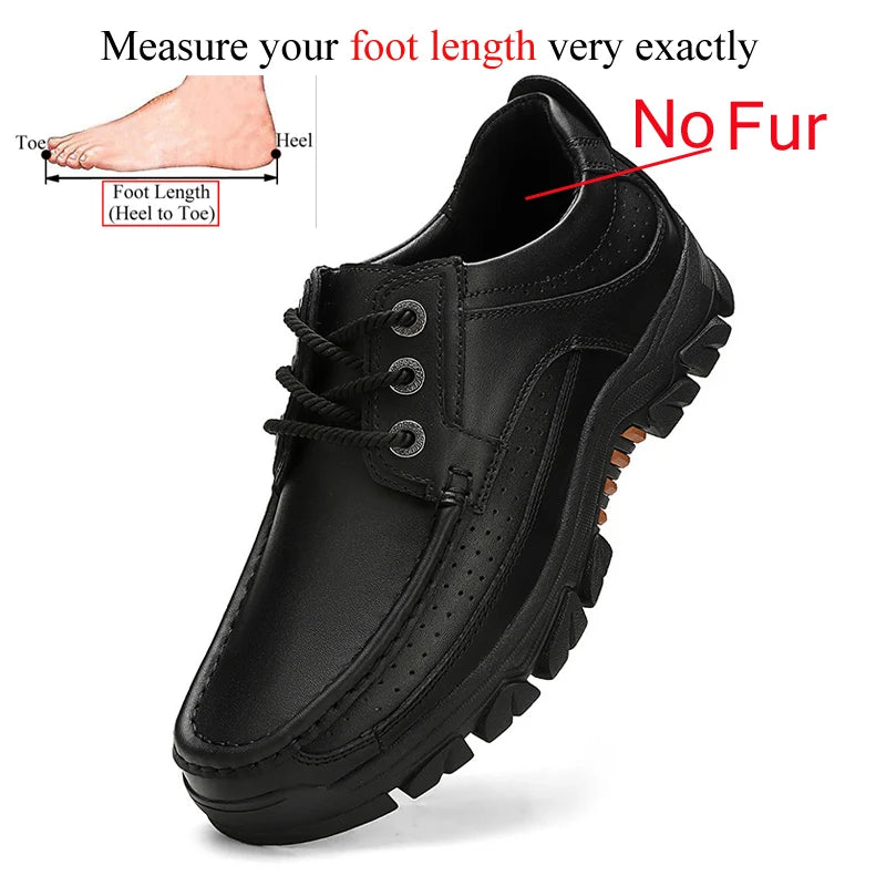 Genuine Leather Outdoor Casual Men Shoes Adult Black Brown Big Size 47 48 Autumn Winter Wear-Resisting