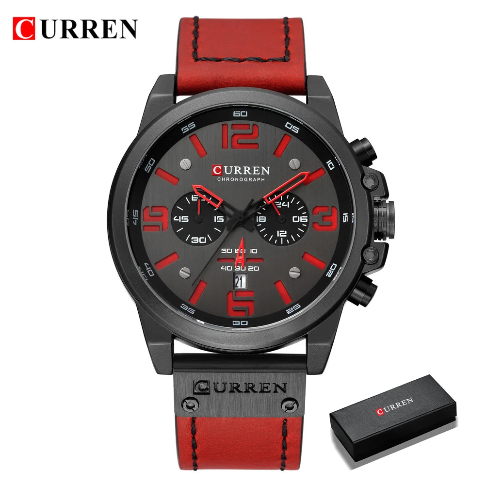 Mens Waterproof Sport Wrist Watch Genuine Leather
