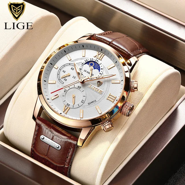 Luxury Leather Casual Quartz waterproof watch