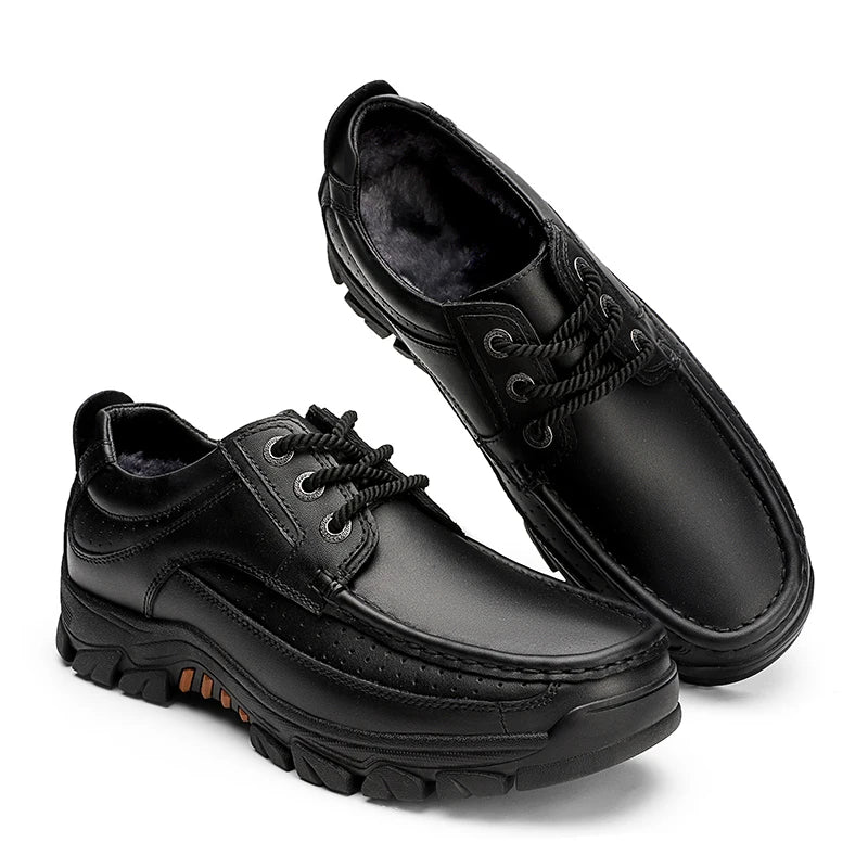 Genuine Leather Outdoor Casual Men Shoes Adult Black Brown Big Size 47 48 Autumn Winter Wear-Resisting