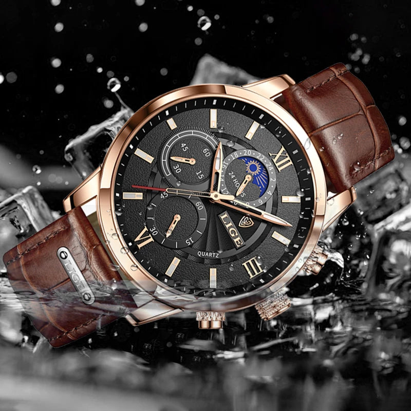 Luxury Leather Casual Quartz waterproof watch
