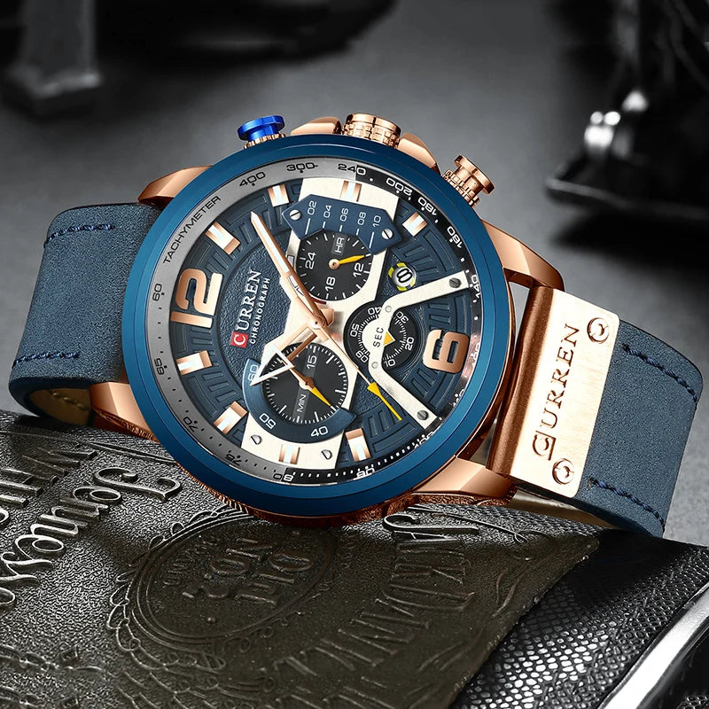 Leather Sports Men's Army Quartz Clock