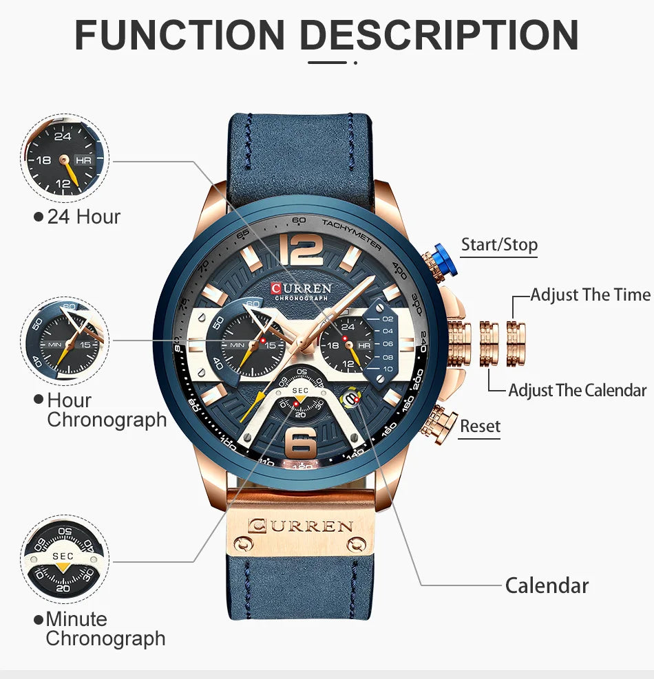 Leather Sports Men's Army Quartz Clock