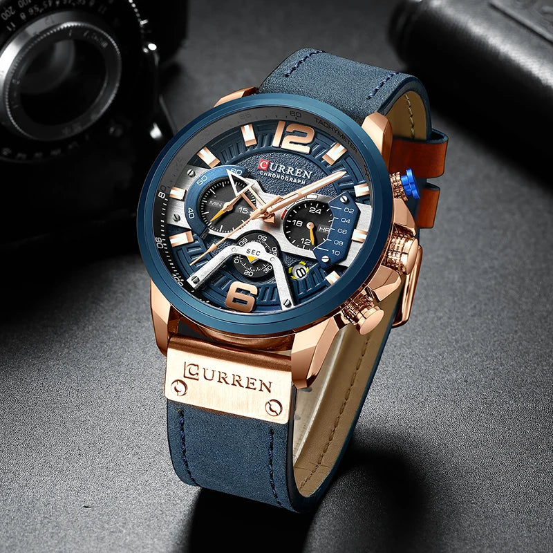 Leather Sports Men's Army Quartz Clock