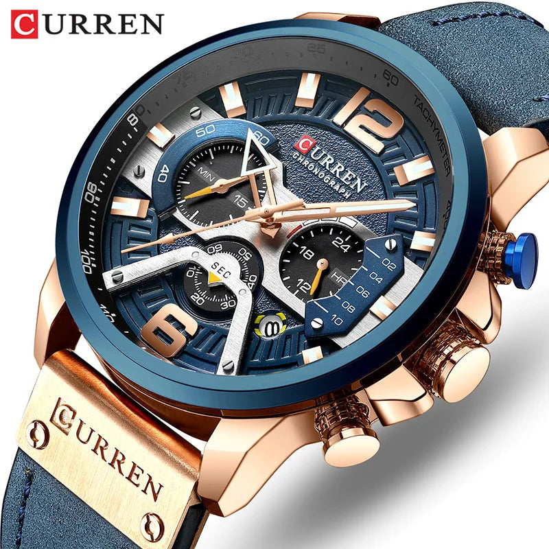 Leather Sports Men's Army Quartz Clock