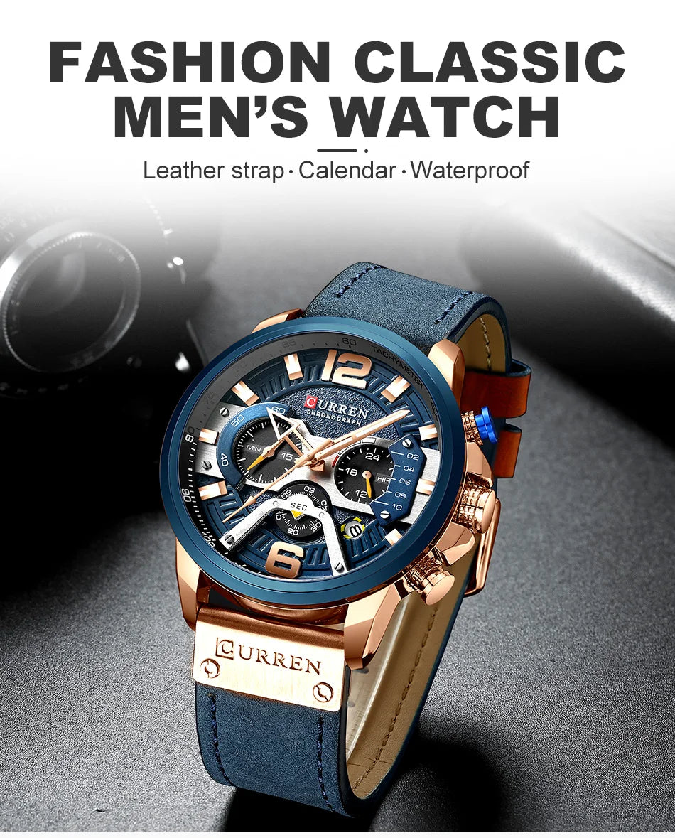 Leather Sports Men's Army Quartz Clock