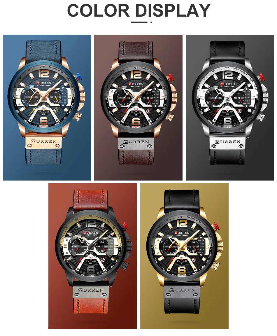 Leather Sports Men's Army Quartz Clock