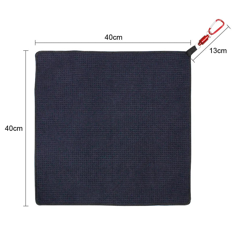 CRESTGOLF 40cm*40cm Waffle Golf Towel with Magnet Clips Hook Soft & Durable Cleaning Golf Ball Towels Black Supplies