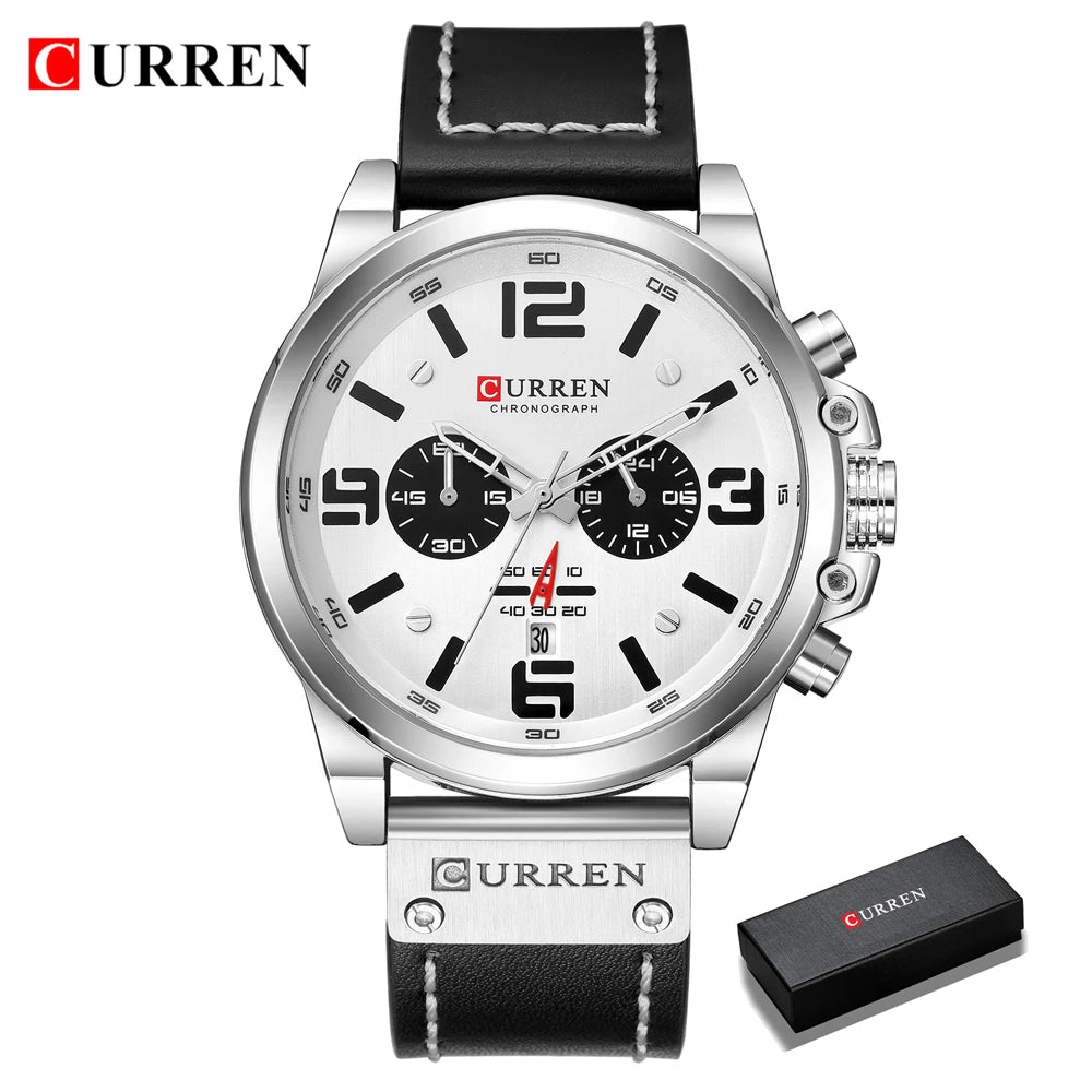 Mens Waterproof Sport Wrist Watch Genuine Leather