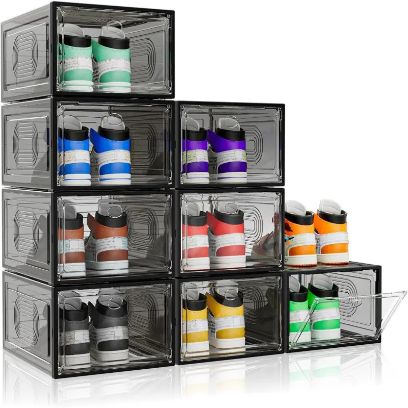 6 Pack Thicken Shoe Organizer Stackable,Upgraded Sturdy Shoe Storage Box with Magnetic Door,Shoe Containers