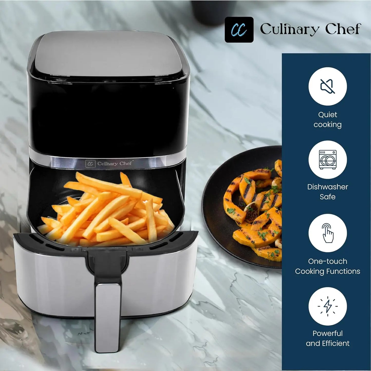 5.8-Quart Electric Air Fryer, Adjustable Temperature, Touch Panel Control, One-Touch Cook Functions, and 360° Rapid Cooking, 135