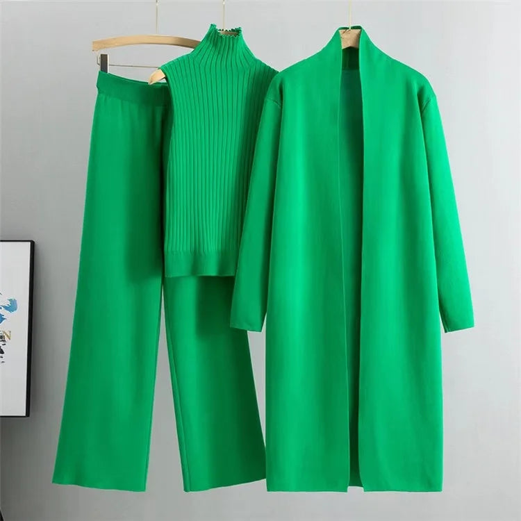 Winter 3 Piece Set Knitted Solid Sweater Suit
