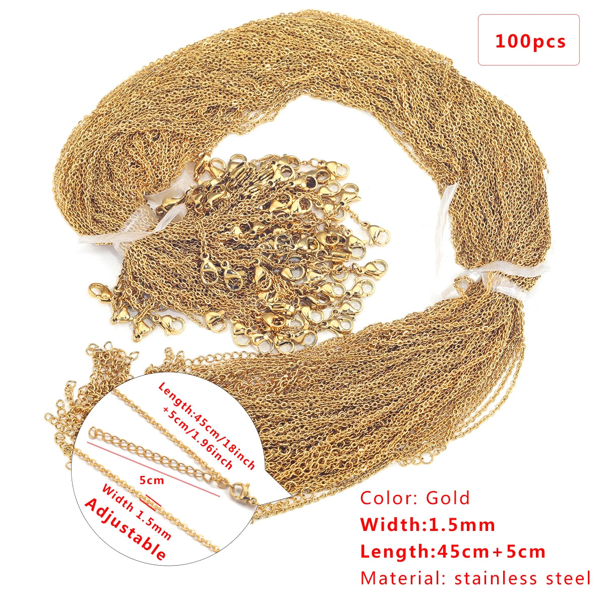Stainless Steel Plated 18K Gold Link Cable Chain Lobster