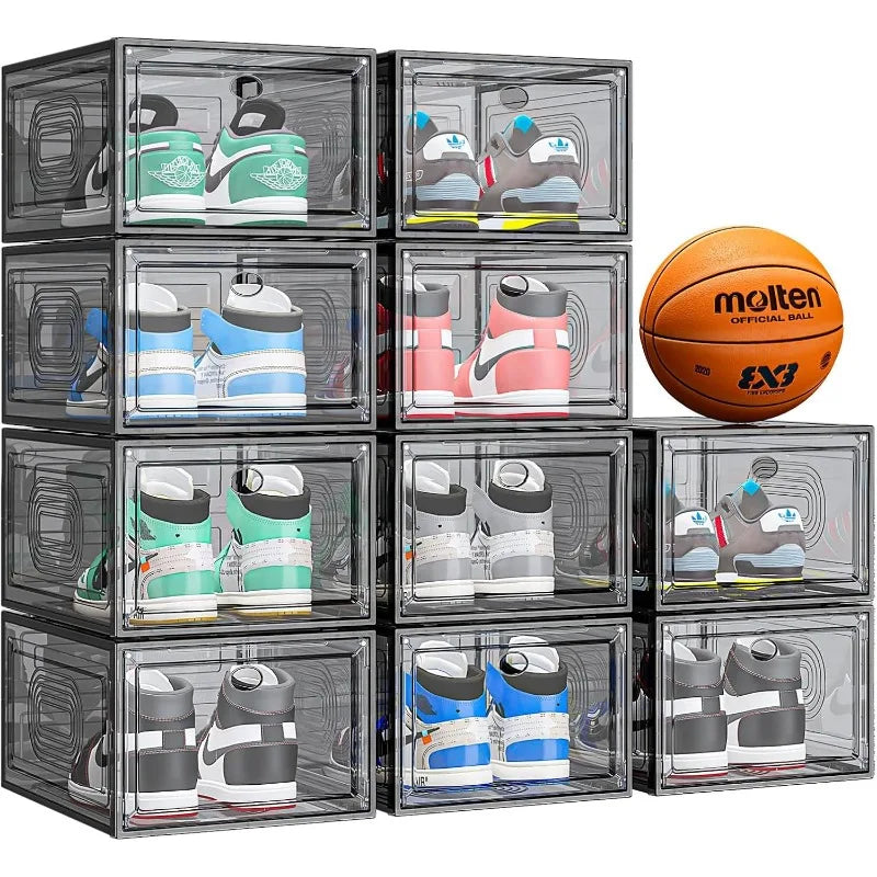 6 Pack Thicken Shoe Organizer Stackable,Upgraded Sturdy Shoe Storage Box with Magnetic Door,Shoe Containers