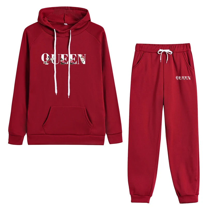 Women's Drawstring Sports Hooded Two Piece Set