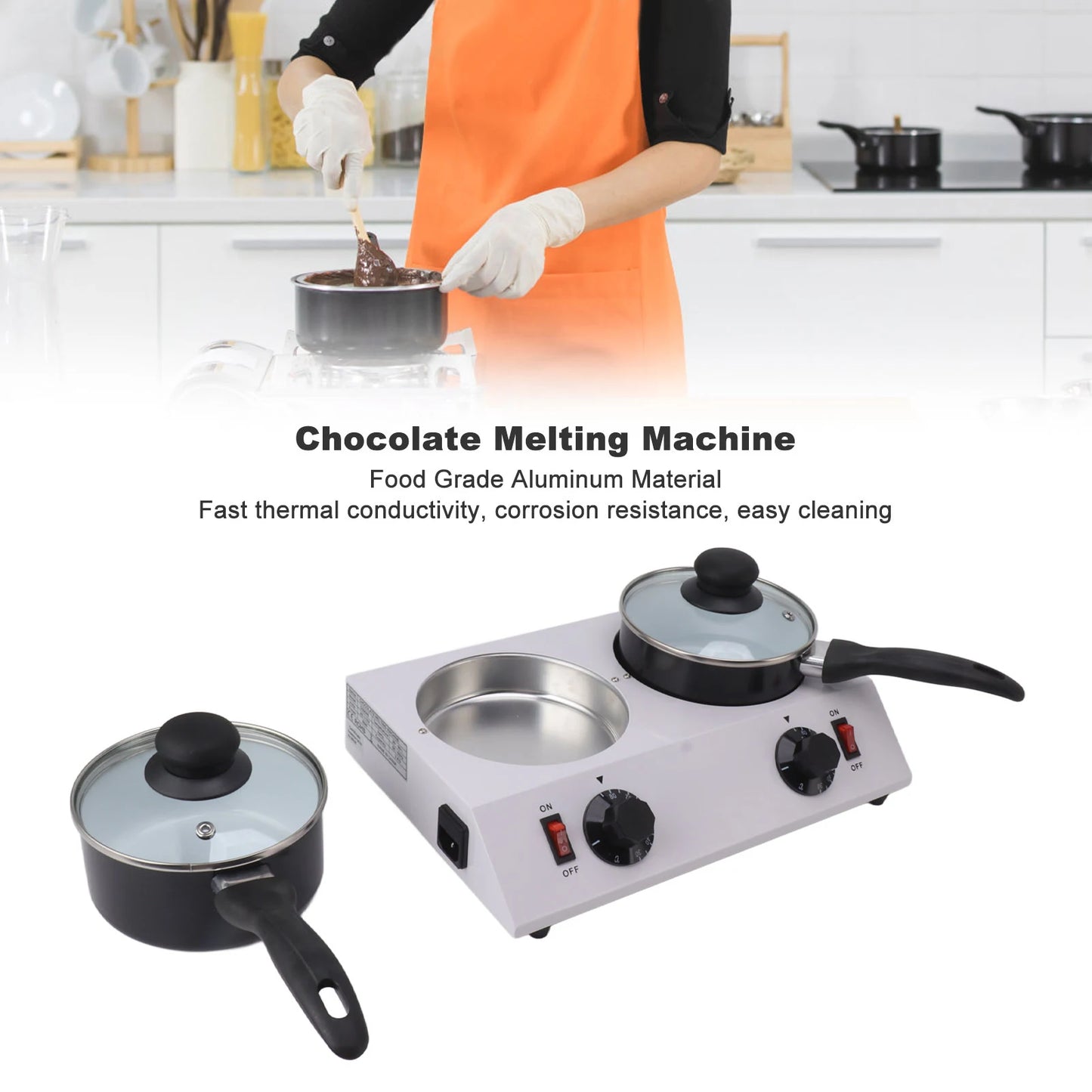 2 Tanks Chocolate Melting Machine Constant Temperature Electric Tempering Pot for Kitchen Baking 80W