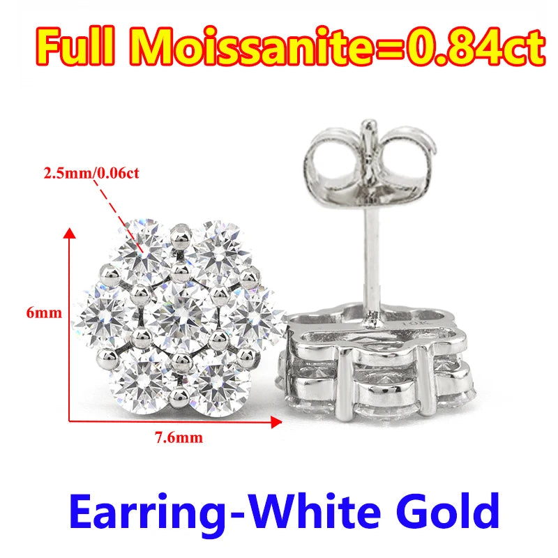 Moissanite Stud Earrings for Women Flower D color