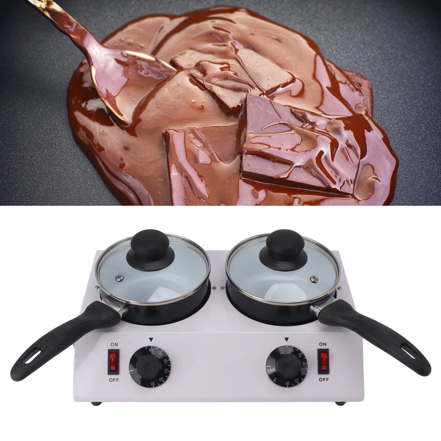 2 Tanks Chocolate Melting Machine Constant Temperature Electric Tempering Pot for Kitchen Baking 80W