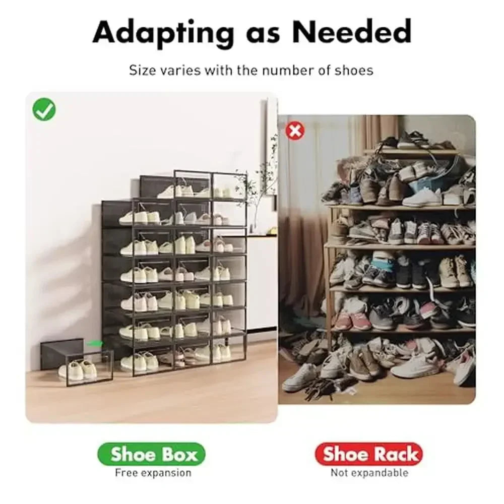 15-Pack Clear Stackable Shoe Storage Box Organizer Container Bins Closet Interlocking Design Sneakers Foldable Space Saving