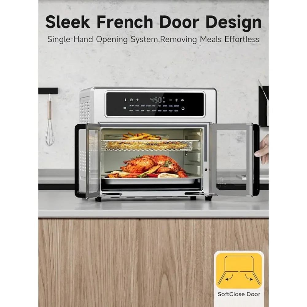 26.4 Qt Air Fryers with Airfryer Basket, Countertop French Door Oven,18 Presets & 1 Preheat and Multi-Layer Cooking, Air Fryers