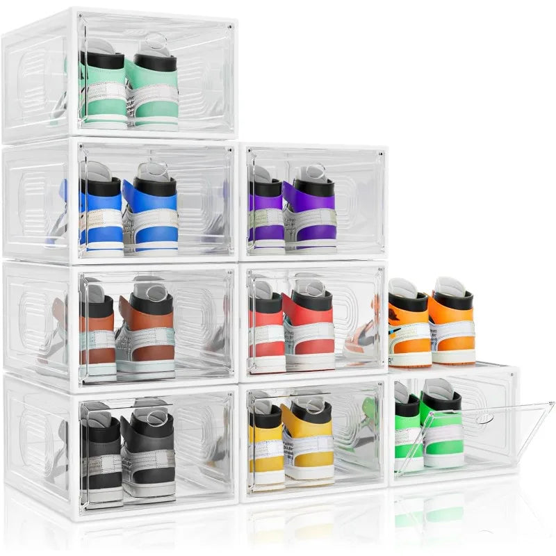 6 Pack Thicken Shoe Organizer Stackable,Upgraded Sturdy Shoe Storage Box with Magnetic Door,Shoe Containers