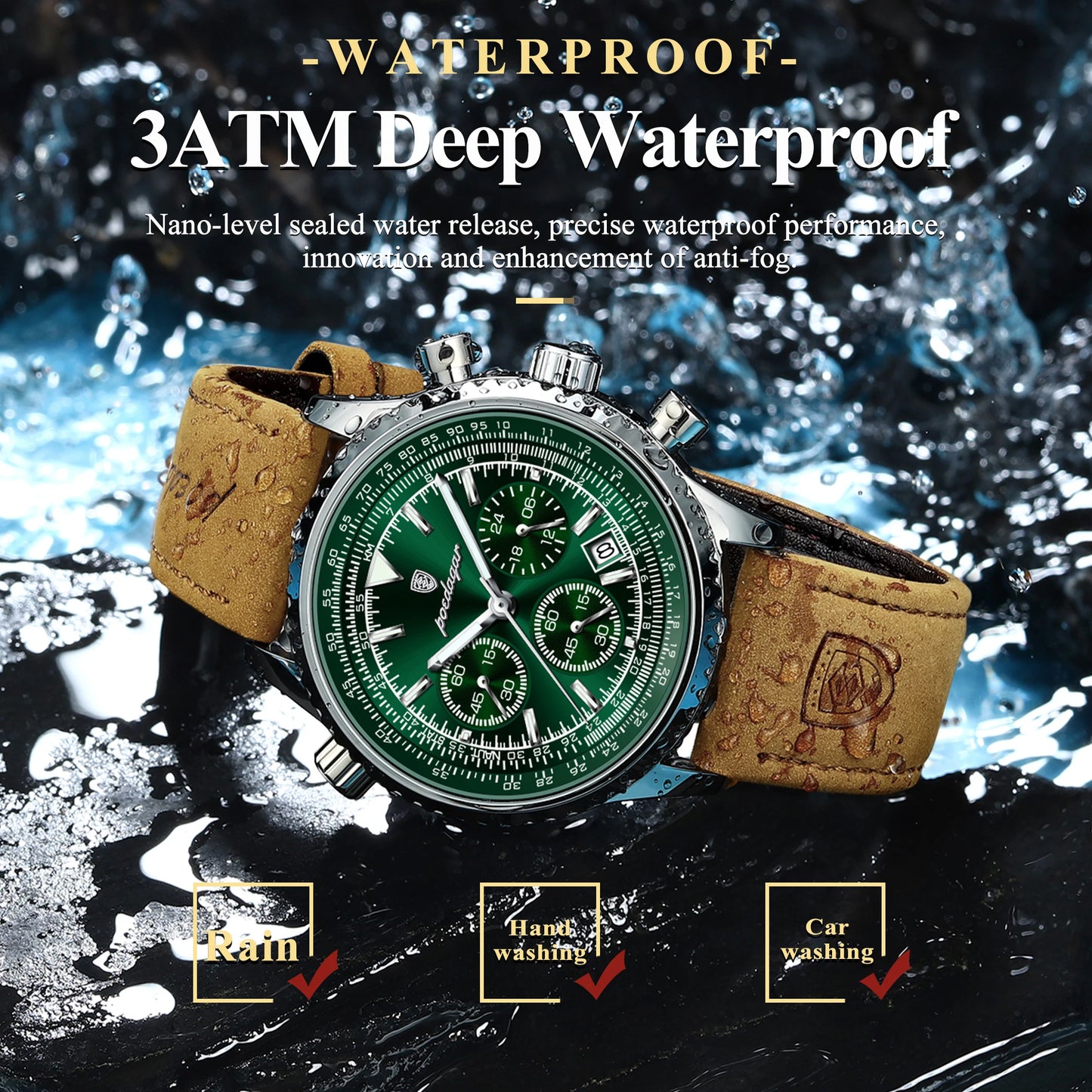 Quartz Waterproof Leather Men Wristwatch