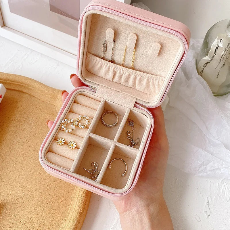 Mini Jewelry Storage Box Portable Home Travel Earrings Necklace Storage Case for Women Ring Organizer PU Leather Display Case