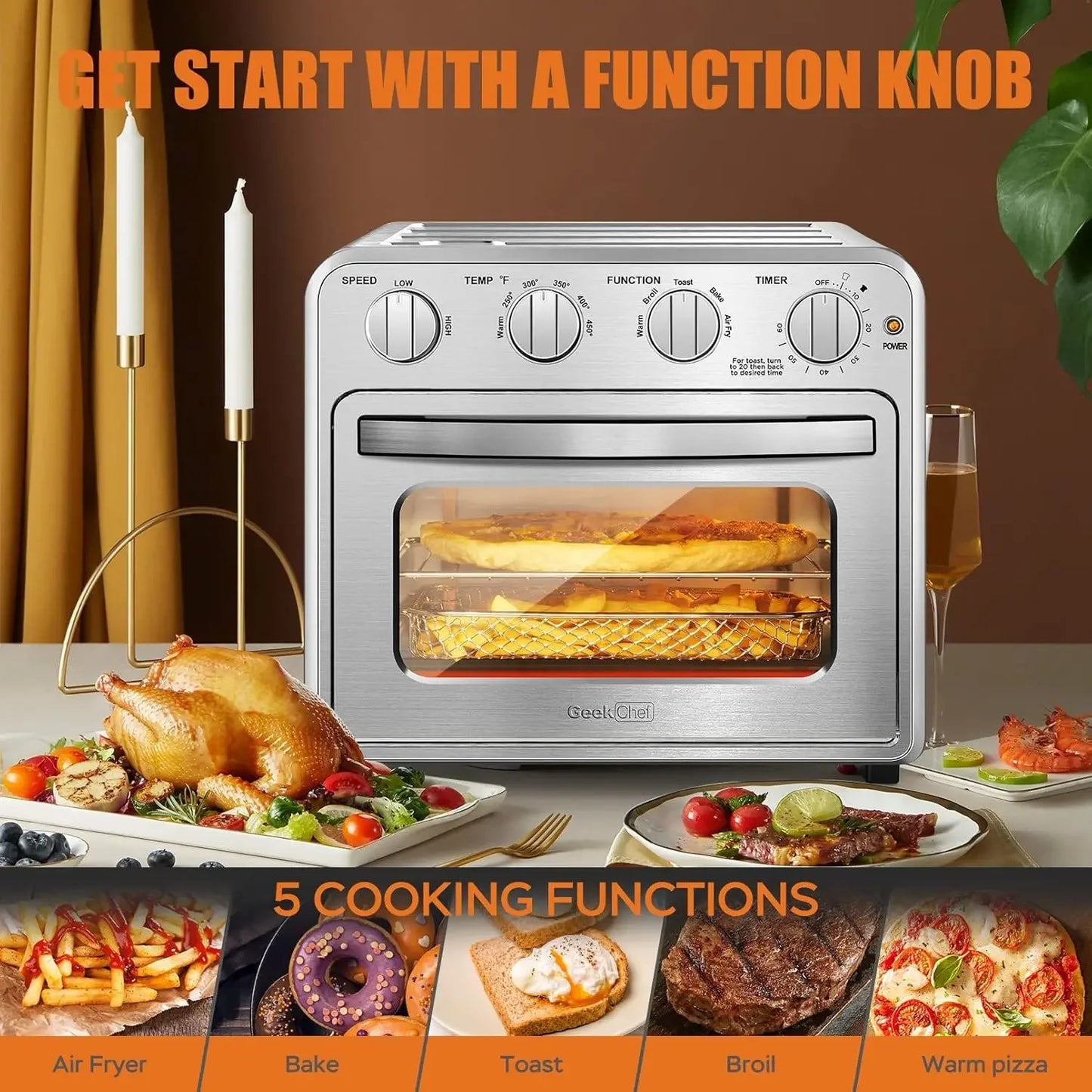 Geek Chef Convection Air Fryer Toaster Oven, 4 Slice Toaster Airfryer Oven, Electric Hot Oven Oilless Cook