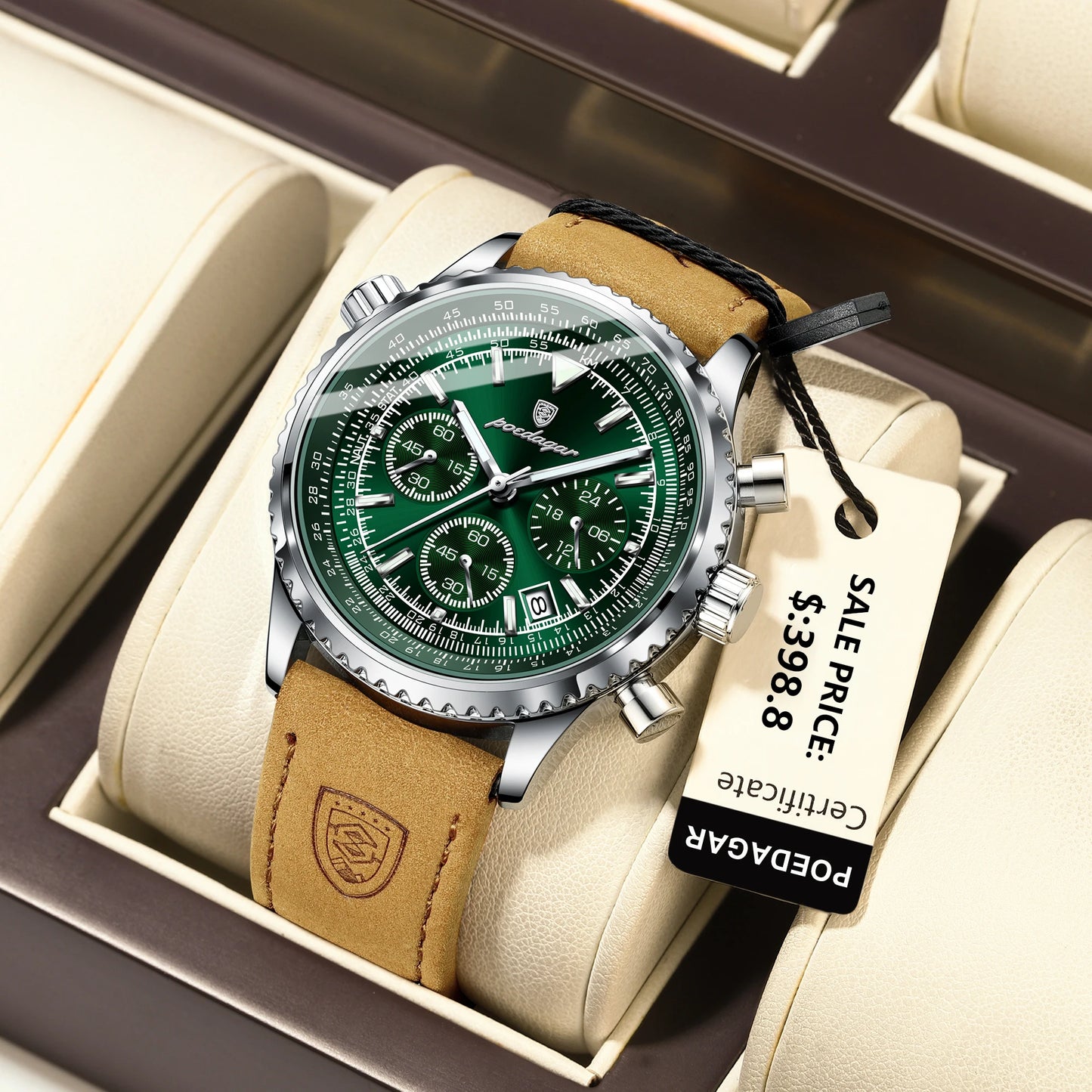 Quartz Waterproof Leather Men Wristwatch