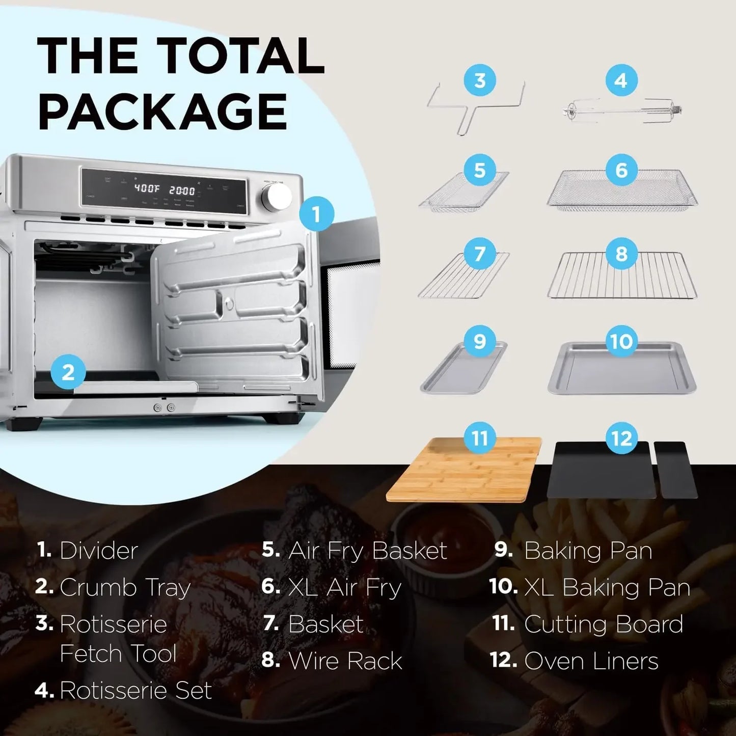 Dual Zone Air Fryer French Door Oven 32 Qt Convection Toaster Combo 10-in-1 Up to 450° 1800W Temperature C