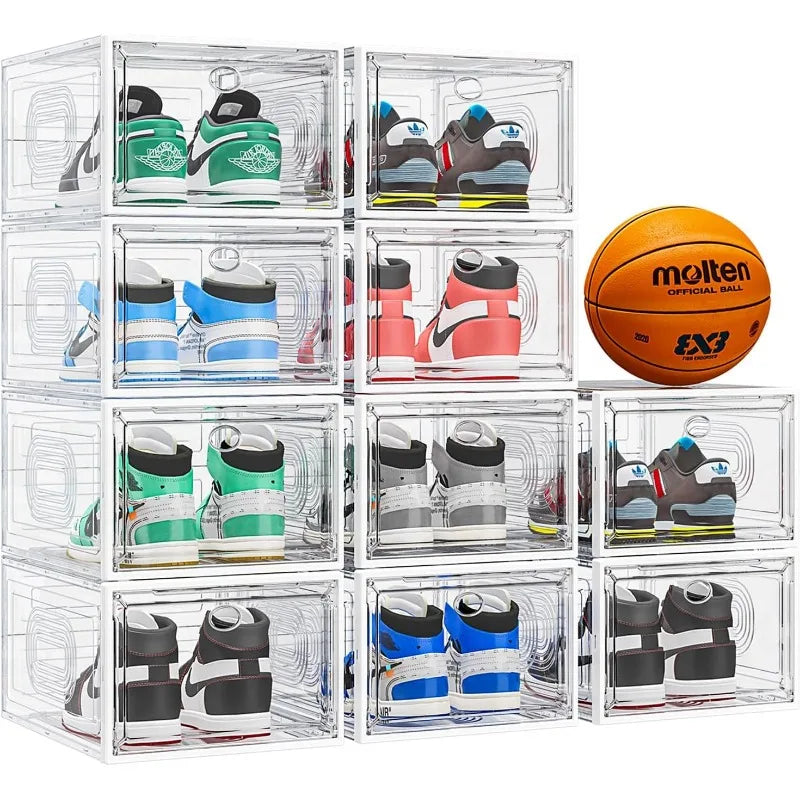 6 Pack Thicken Shoe Organizer Stackable,Upgraded Sturdy Shoe Storage Box with Magnetic Door,Shoe Containers