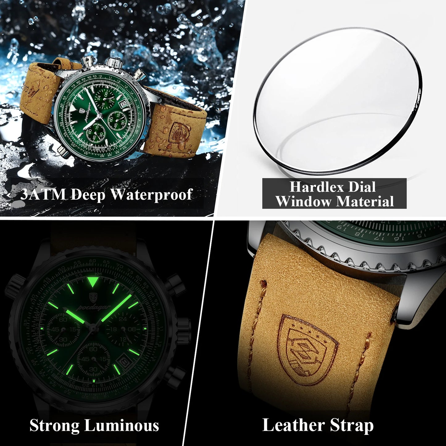 Quartz Waterproof Leather Men Wristwatch