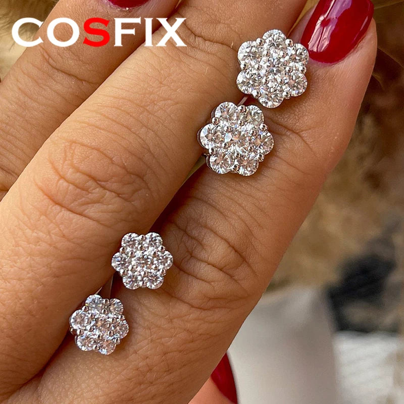 Moissanite Stud Earrings for Women Flower D color