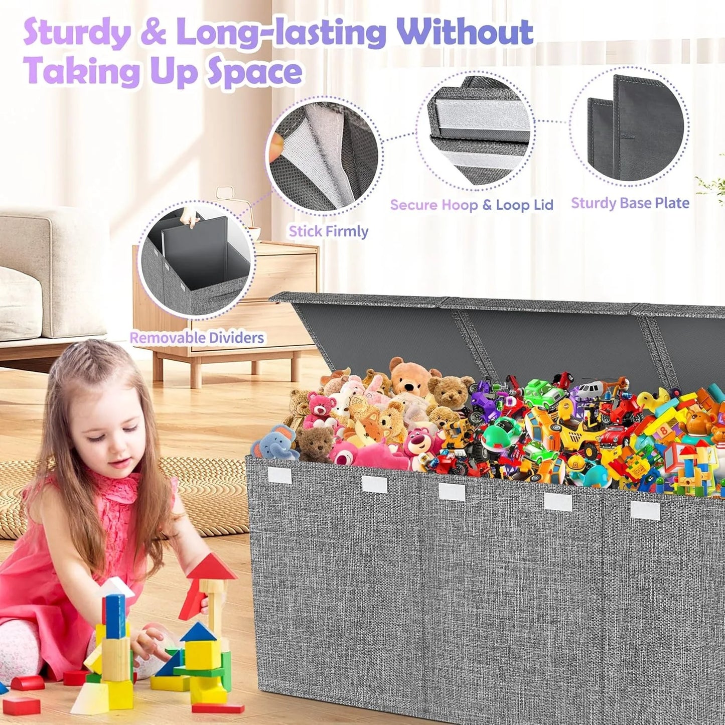 Extra Large Toy Box, Collapsible Sturdy Kids Toy Chest, 41"x14"x16"Toy Storage Organizer Toddler Storage Bins with Lids