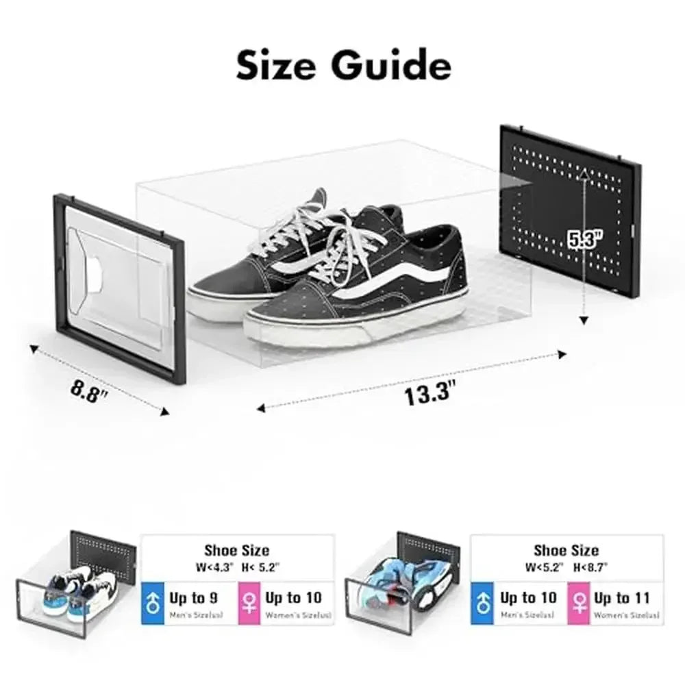 15-Pack Clear Stackable Shoe Storage Box Organizer Container Bins Closet Interlocking Design Sneakers Foldable Space Saving