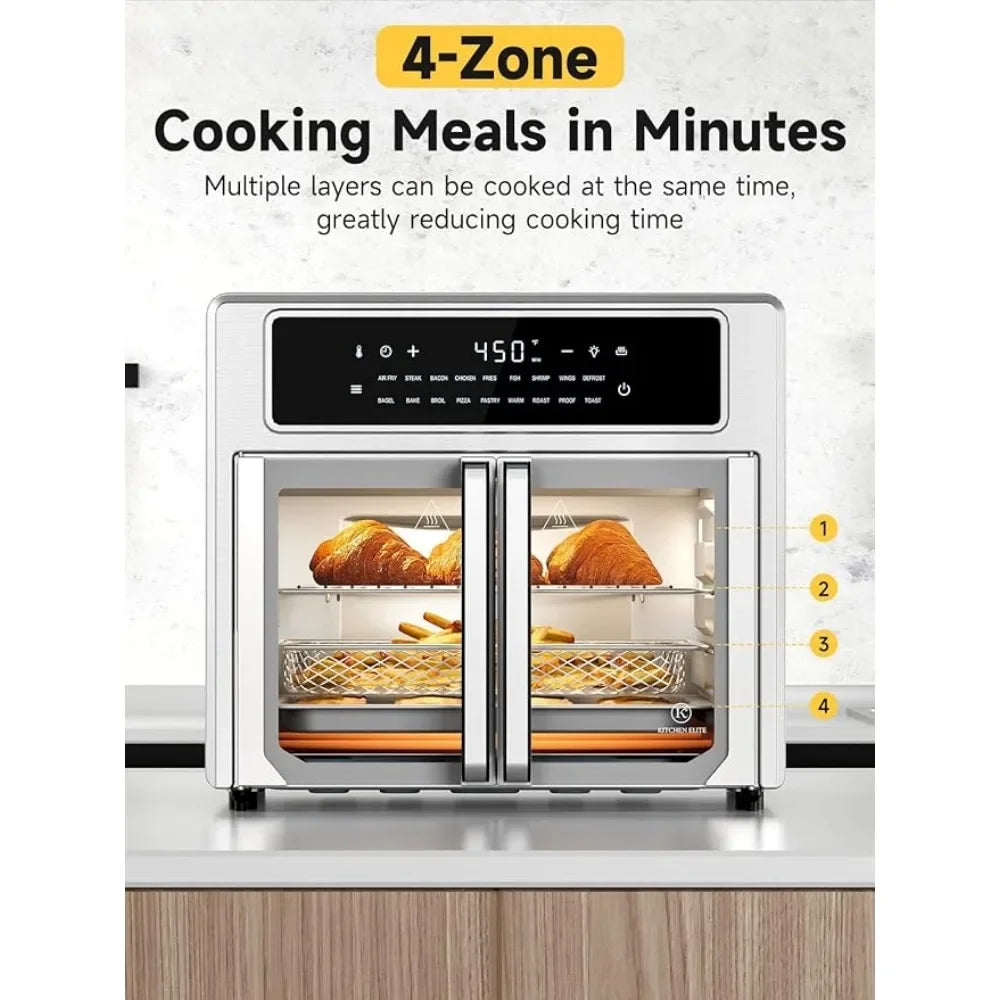 26.4 Qt Air Fryers with Airfryer Basket, Countertop French Door Oven,18 Presets & 1 Preheat and Multi-Layer Cooking, Air Fryers