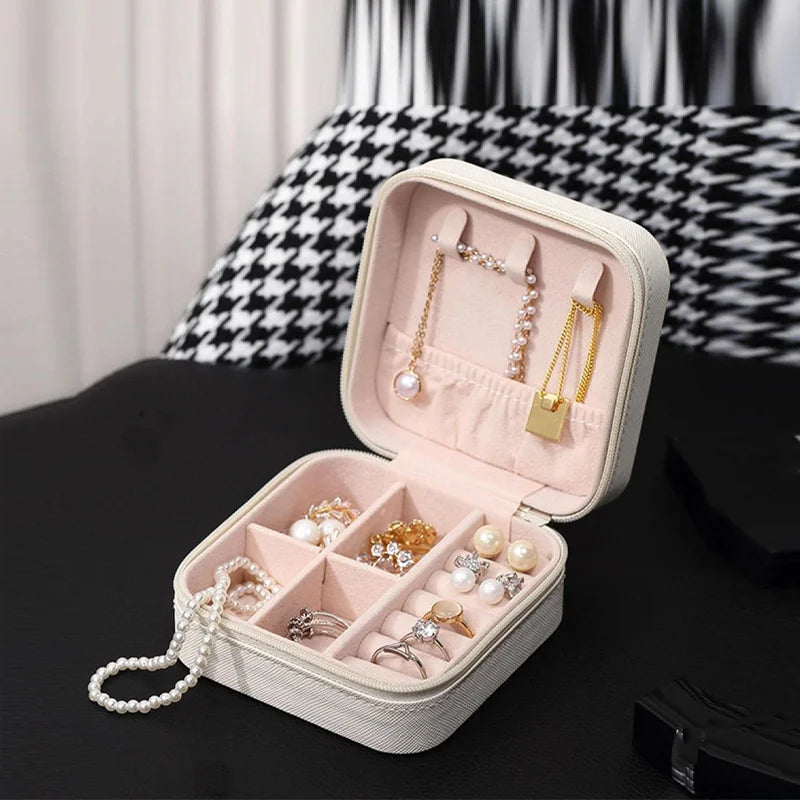 Mini Jewelry Storage Box Portable Home Travel Earrings Necklace Storage Case for Women Ring Organizer PU Leather Display Case