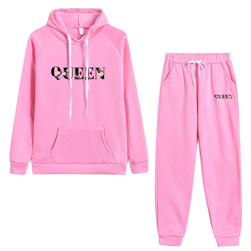 Women's Drawstring Sports Hooded Two Piece Set