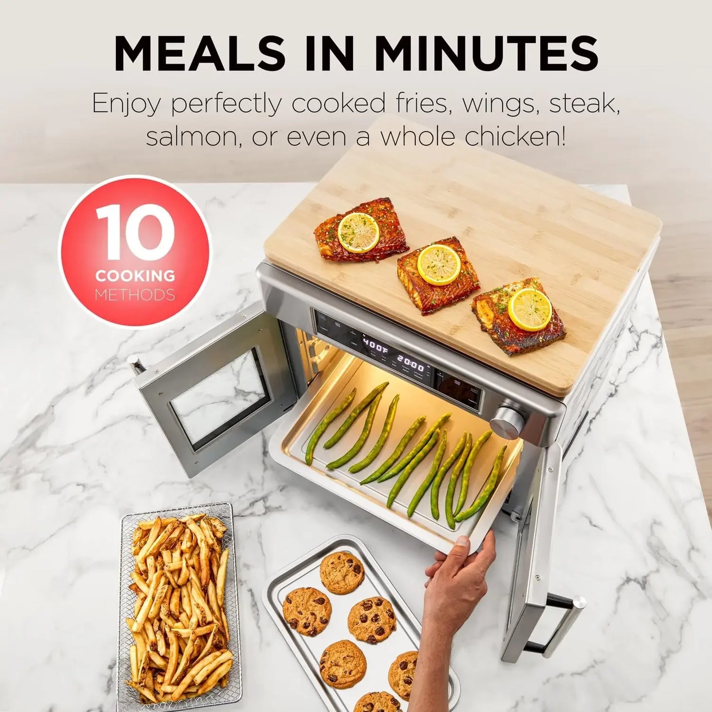 Dual Zone Air Fryer French Door Oven 32 Qt Convection Toaster Combo 10-in-1 Up to 450° 1800W Temperature C