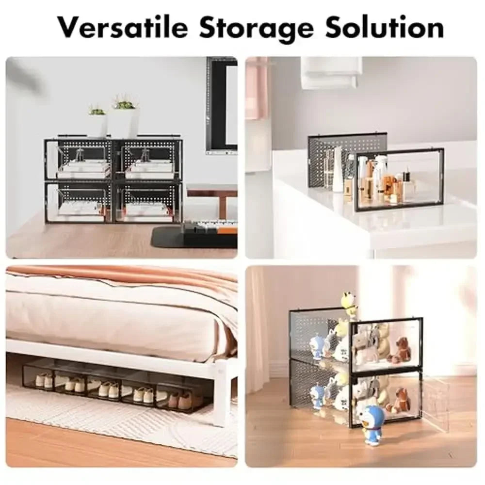 15-Pack Clear Stackable Shoe Storage Box Organizer Container Bins Closet Interlocking Design Sneakers Foldable Space Saving