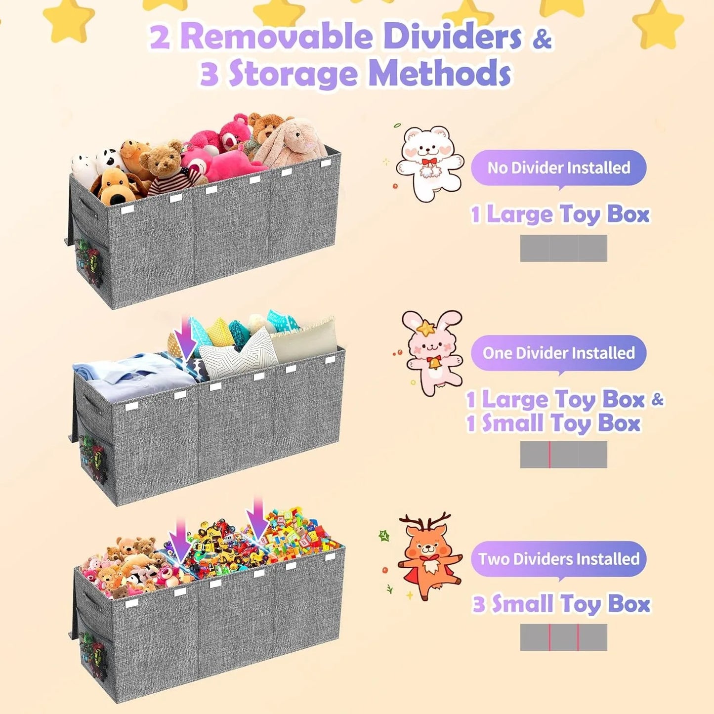 Extra Large Toy Box, Collapsible Sturdy Kids Toy Chest, 41"x14"x16"Toy Storage Organizer Toddler Storage Bins with Lids