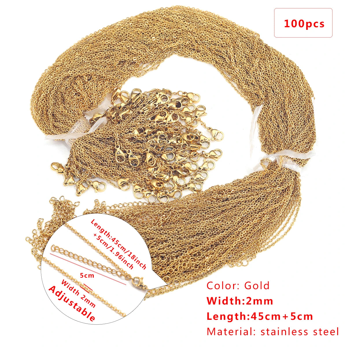 Stainless Steel Plated 18K Gold Link Cable Chain Lobster