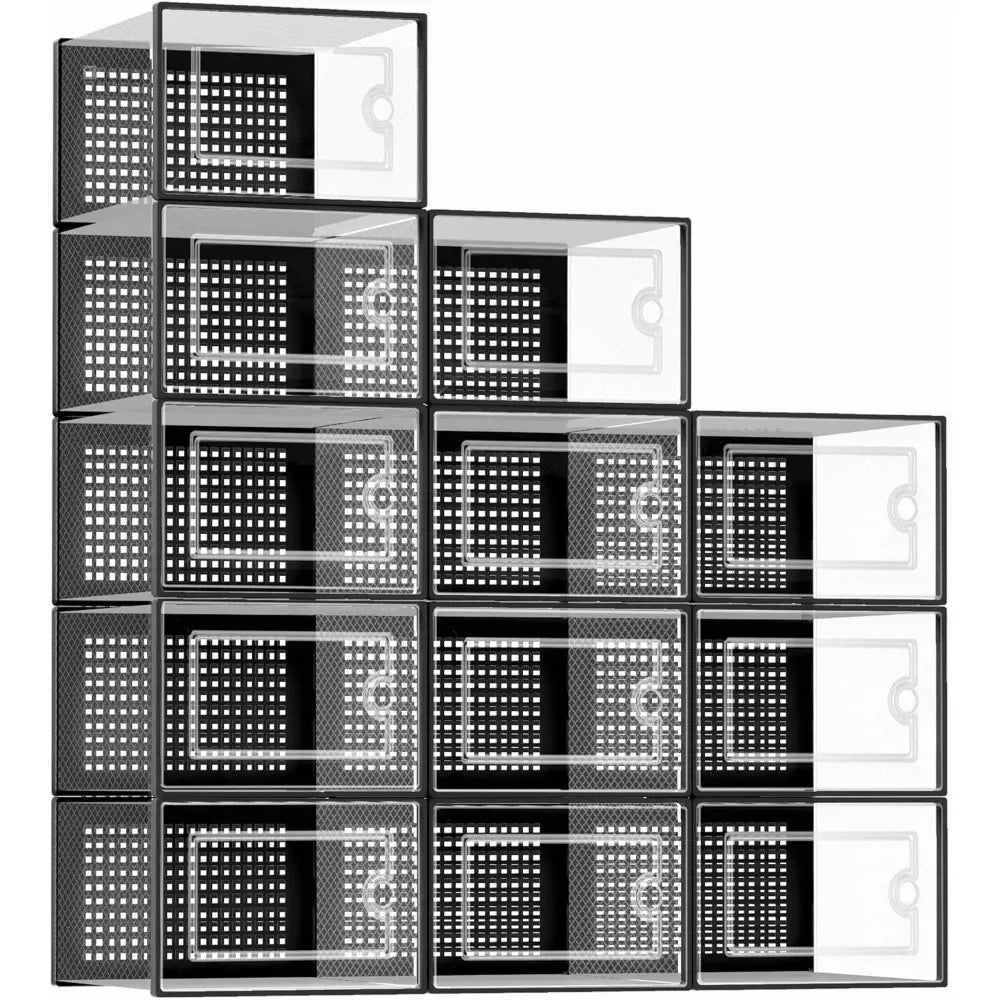 Shoe Storage Box Organizer Closet 12-pack,fits Size 11,clear Plastic Stackable Sneaker Container Entrance,space Saving Shoe Rack
