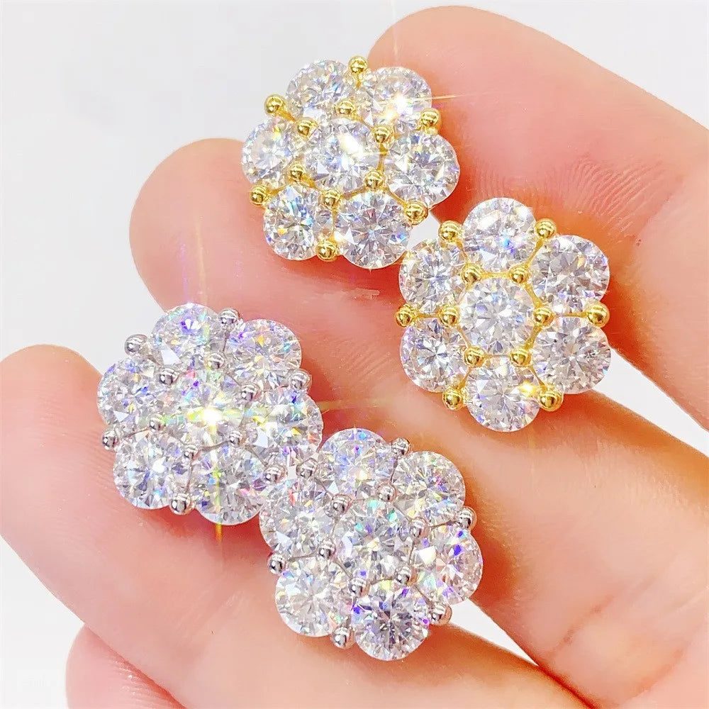 Moissanite Stud Earrings for Women Flower D color